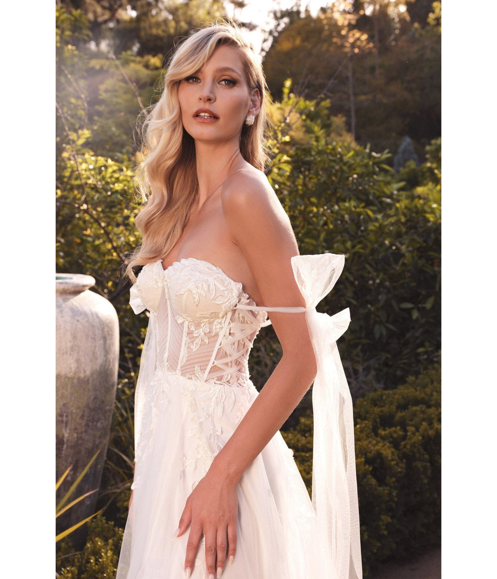  Cinderella Divine White Lace Bodice A-Line Ethereal Wedding Gown