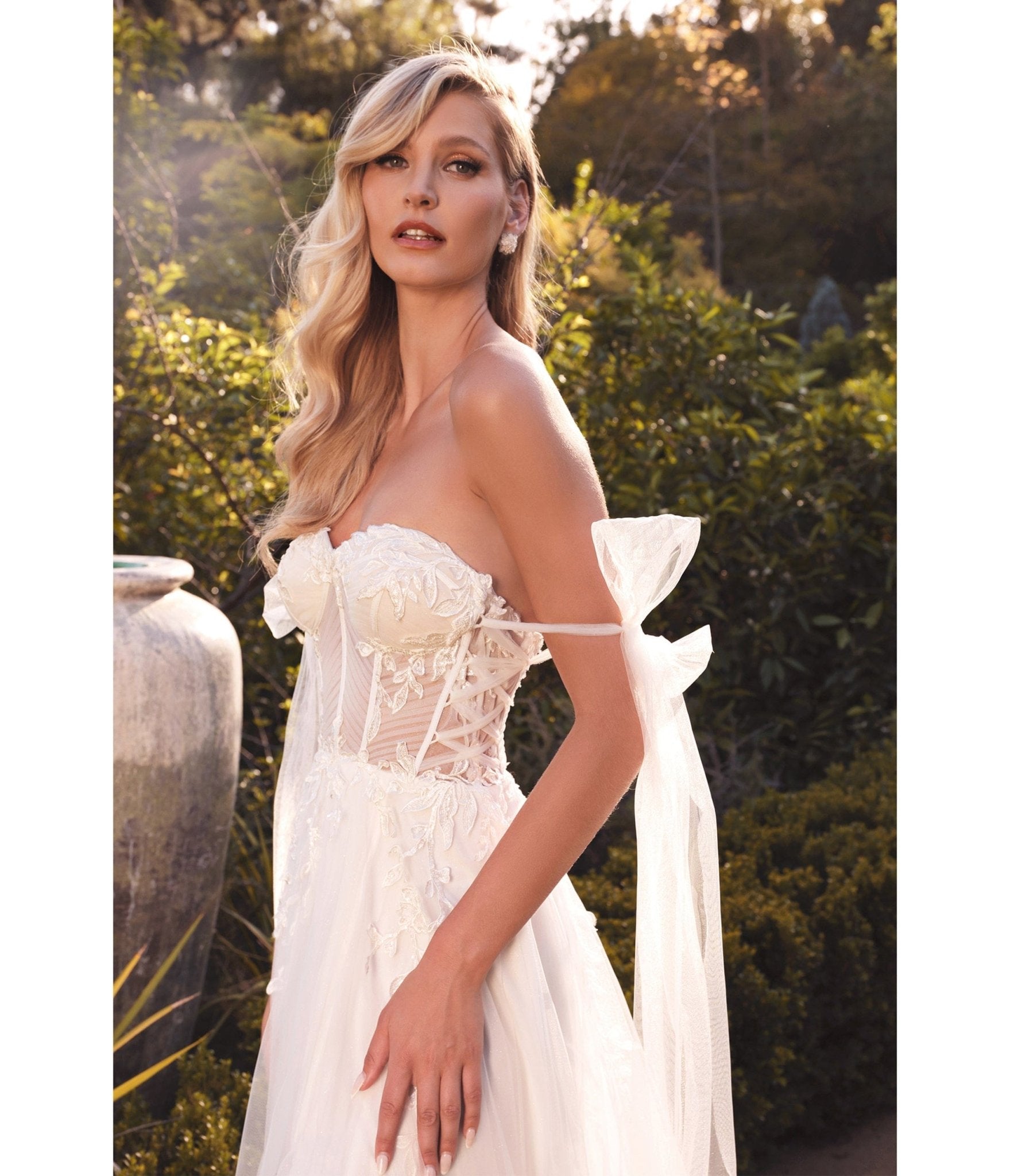  Cinderella Divine White Lace Bodice A-Line Ethereal Wedding Gown