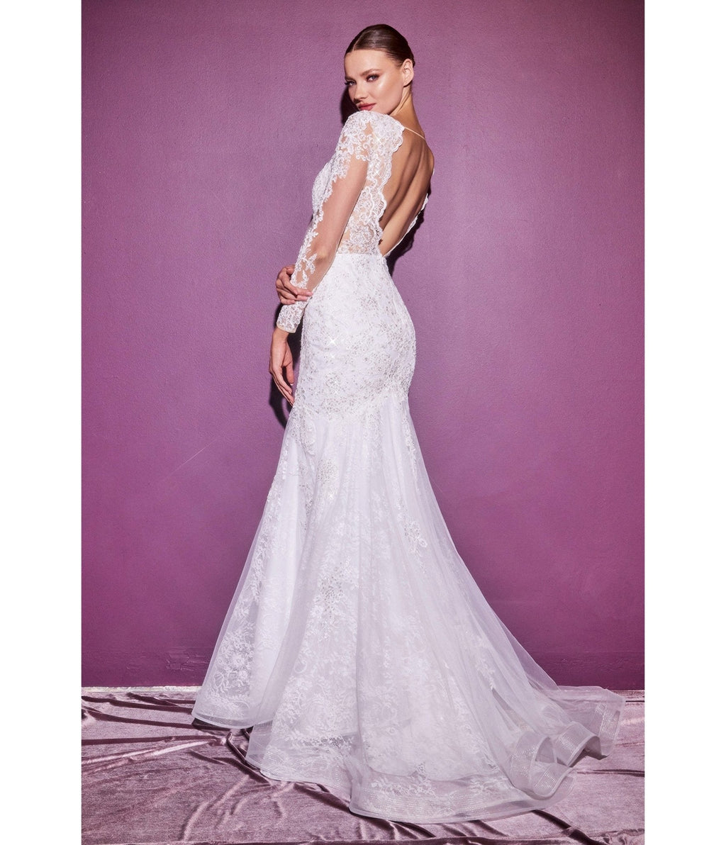  Cinderella Divine White Lace Long Sleeve Mermaid Bridal Gown