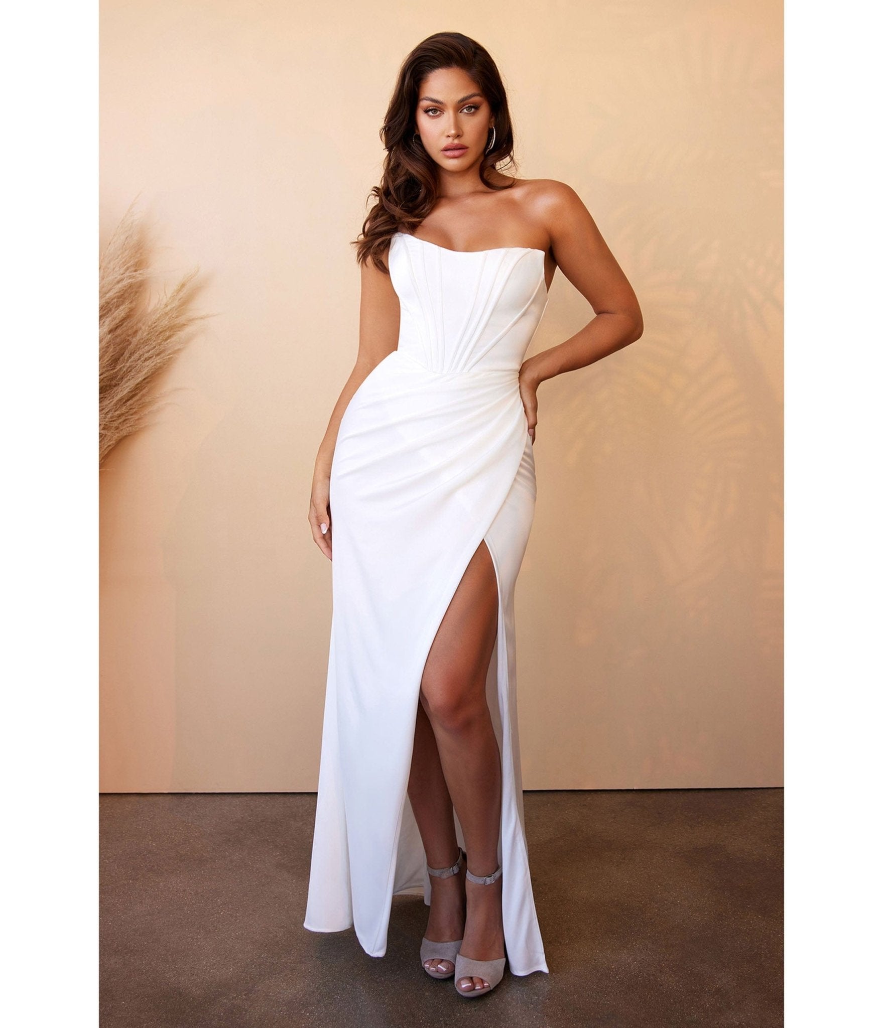  Cinderella Divine White Off The Shoulder Corset Satin Bridal Gown