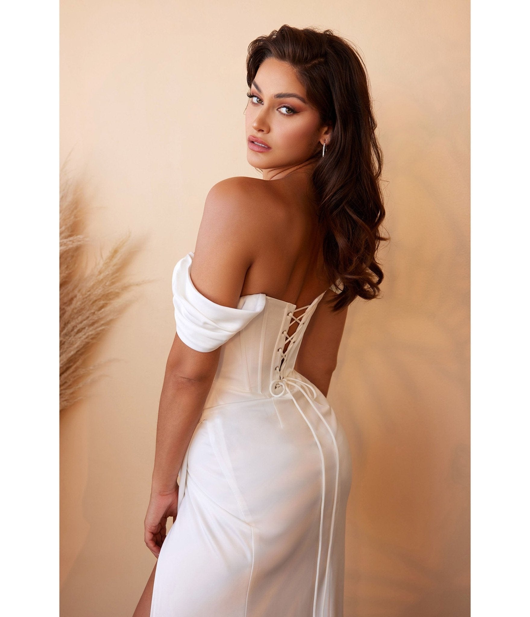  Cinderella Divine White Off The Shoulder Corset Satin Bridal Gown