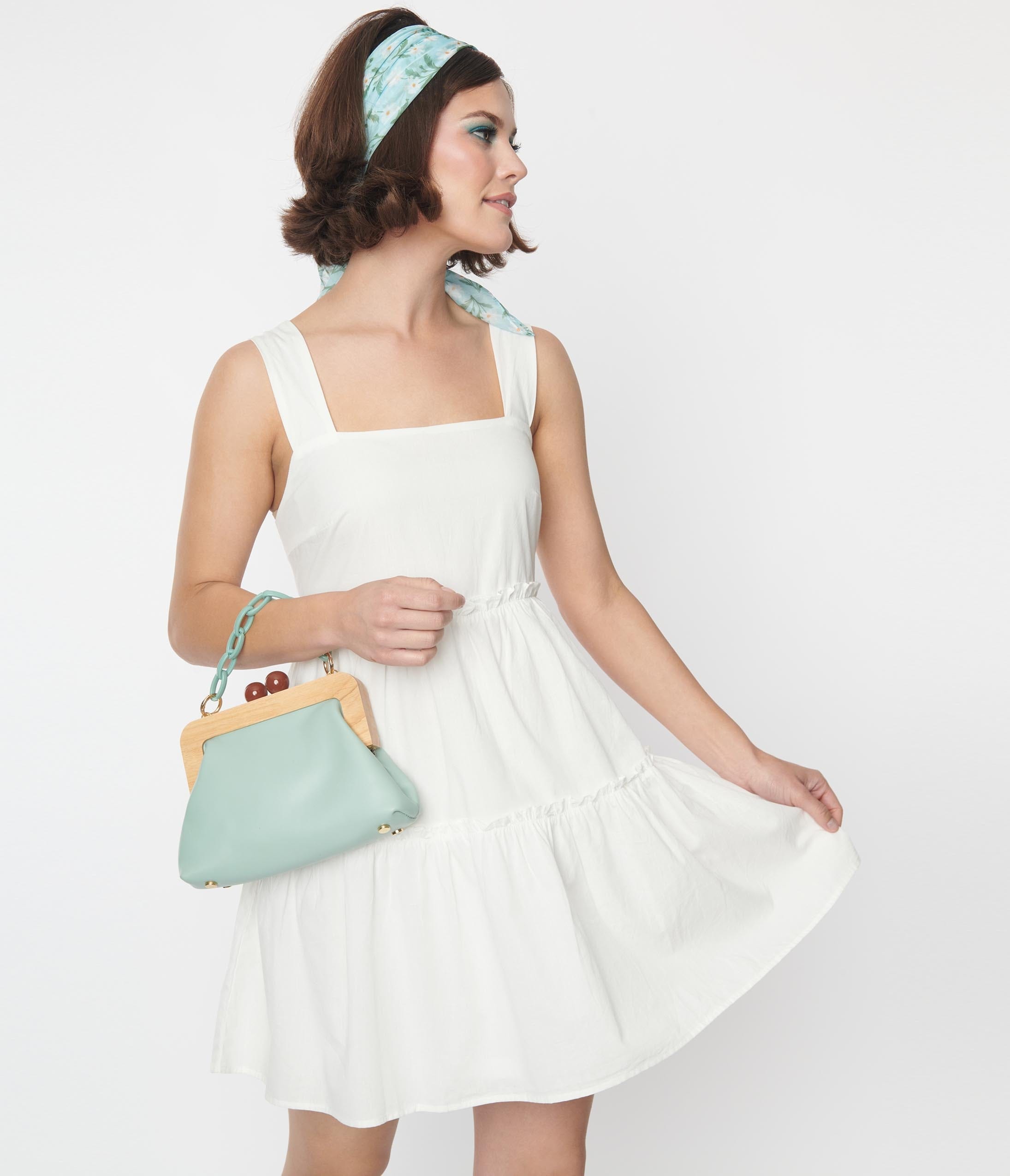  White Ruffle Trim Tiered Mini Dress