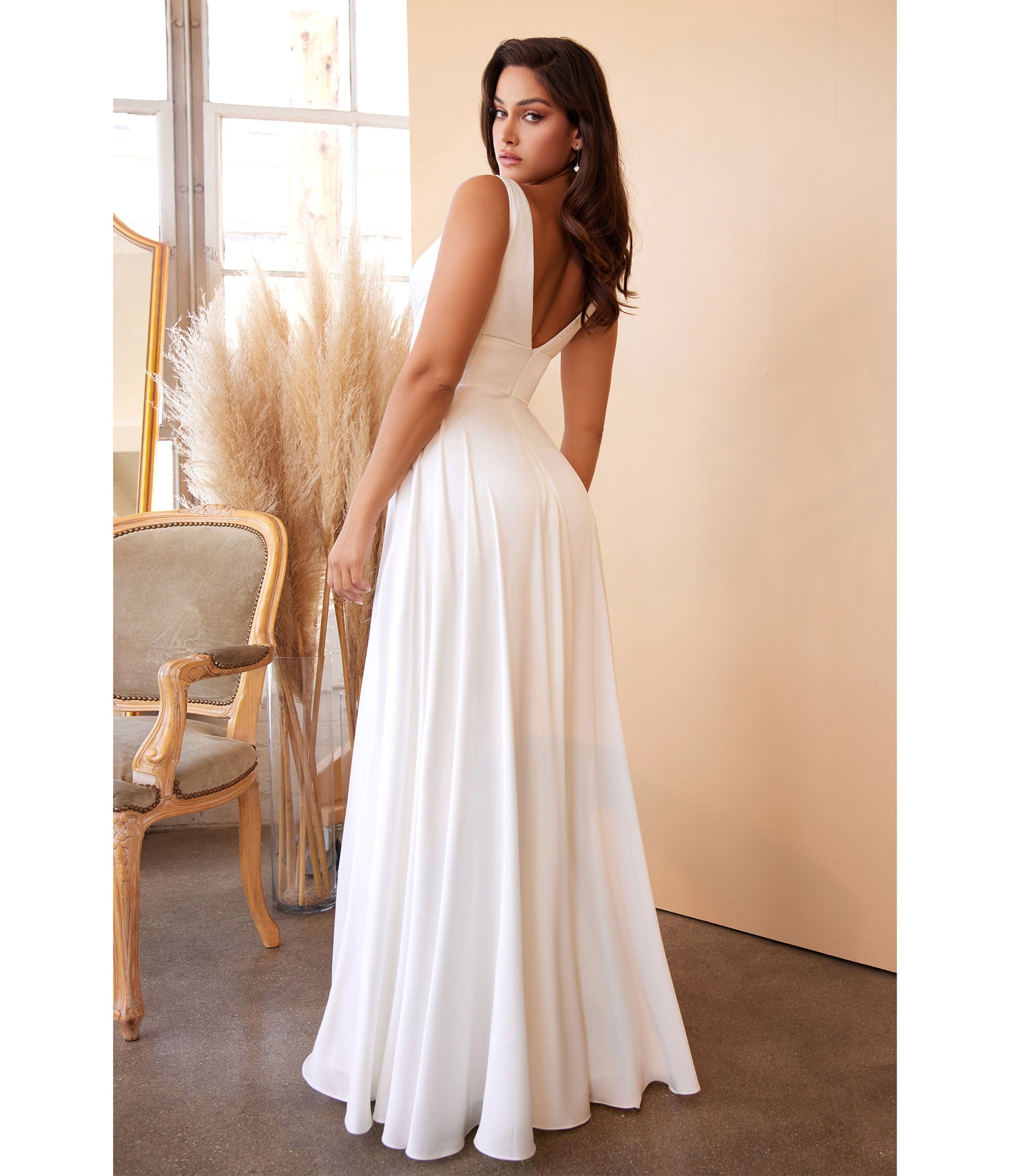  Cinderella Divine White Satin A Line Bridal Gown