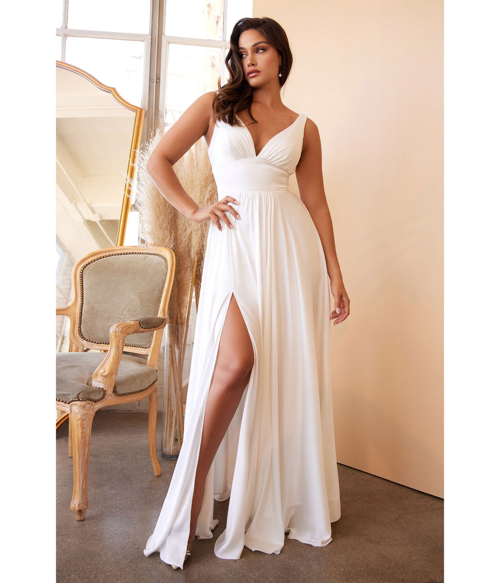 Cinderella Divine White Satin A Line Bridal Gown
