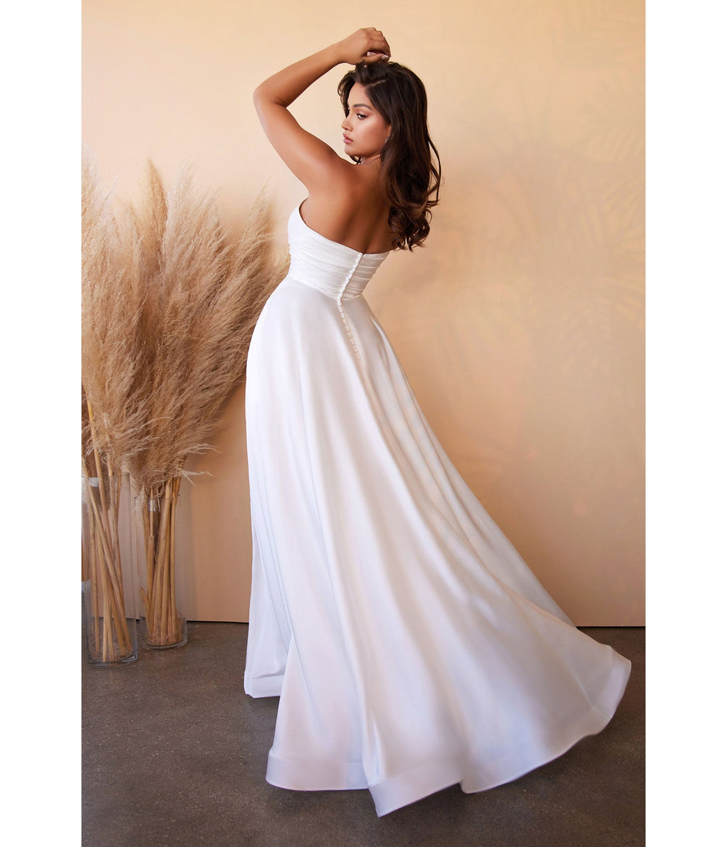  Cinderella Divine White Strapless Sweetheart Satin Bridal Gown