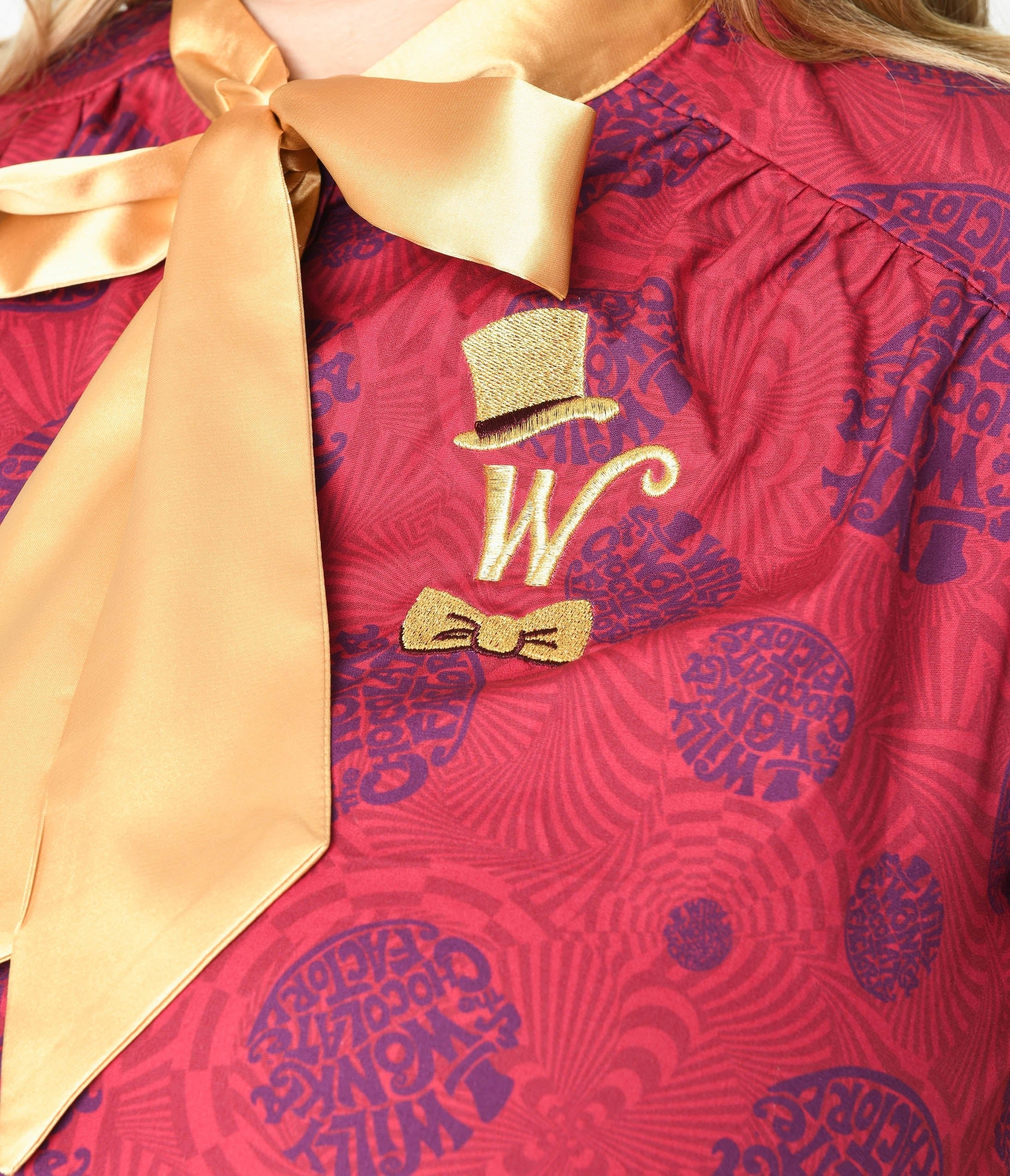  Willy Wonka X Unique Vintage Plus Size Berry Swirls & Gold Bow Swing Dress